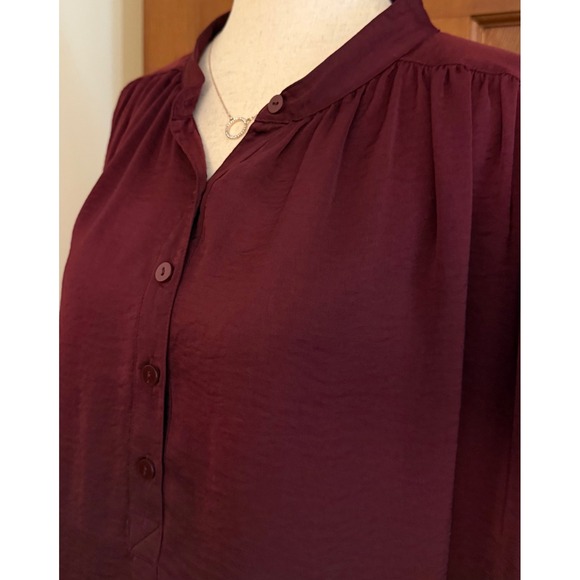 Rebecca Minkoff Flowy Womens Blouse XL‎ Burgundy Lightweight Office Work Resort - Picture 1 of 12